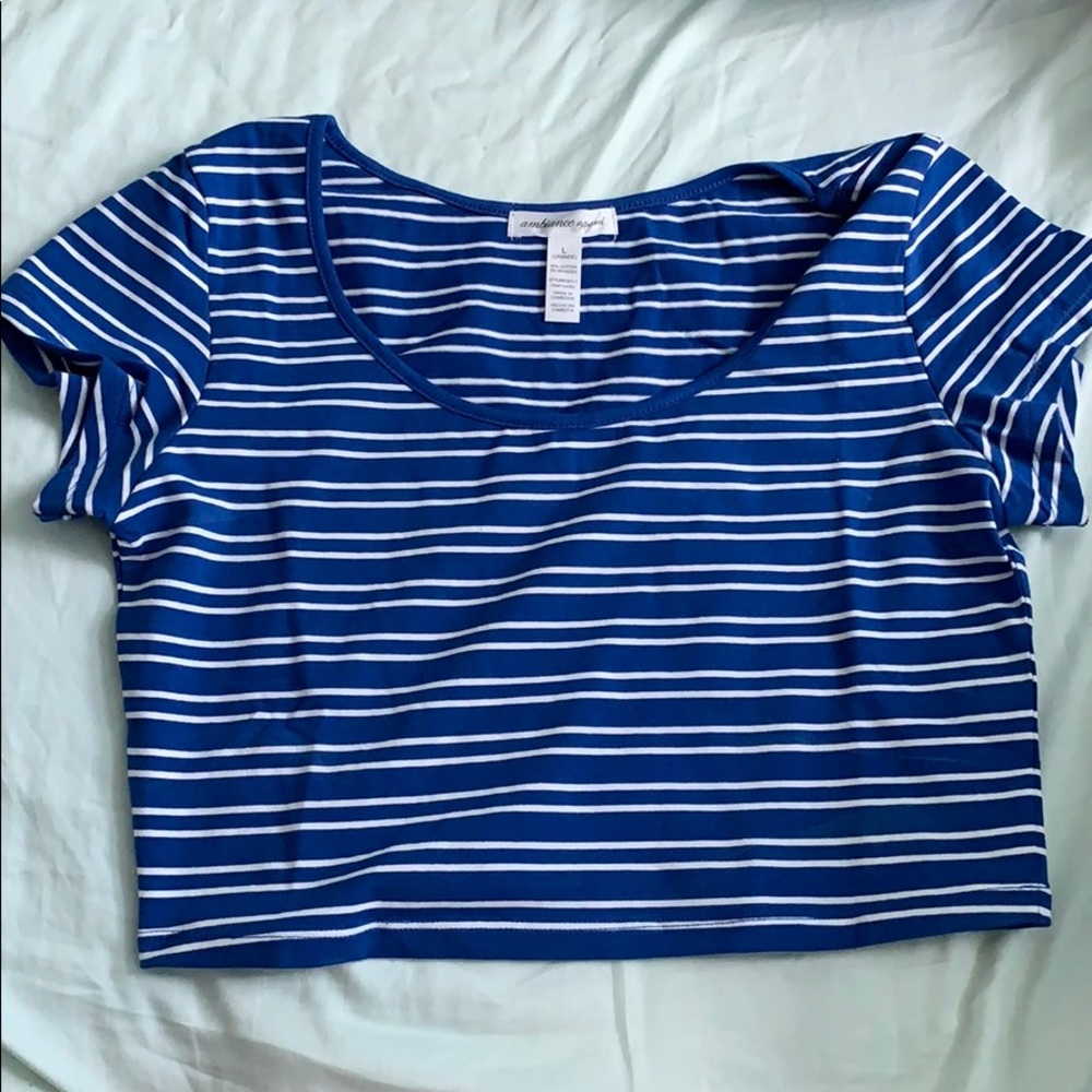 Blue and White stripped shirt Size L (crop top)